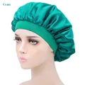 Bonnet de nuit en satin élastique bleu cyan pour la protection des cheveux femme - Taille unique / Sarcelle