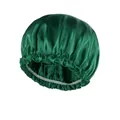 Dark green satin bonnet with elastic ruffled edge for hair care and sleeping - Adjustable / Green