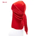 Detail view of red velvet kids durag with long straps and soft premium texture - One Size / Red