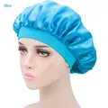 Bonnet de nuit en satin bleu brillant avec bande élastique pour protéger les cheveux - Taille unique / Rose bonbon