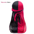 Silky durag featuring a wine red and black contrast patchwork design with long straps - One Size / Wine Red and Black