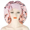 Schlafhaube aus pinkfarbenem Satin mit Schmetterlingsdruck und breitem Bindeband - Champagner