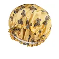 Yellow satin sleep bonnet featuring a butterfly print and elastic ruffled edge - Gold
