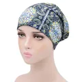 Turbant de chimiothérapie en coton élastique avec imprimés cachemire noir et jaune - Floral Noir Jaune Bleu (YH-14)