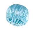 Light blue satin hair bonnet with white elastic band and ruffled edges for hair care - Adjustable / Sky Blue