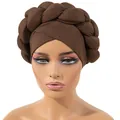 Turbante marrone scuro in seta di latte con treccia spessa e design incrociato - Regolabile / caffè