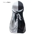 Silky durag in grey and black bicolor design with long tail for men and women - One Size / Grey and Black