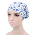 Turbat pour femme en coton à motif paisley blanc et bleu avec doublure élastique - Paisley Blanc Bleu (YH-15)