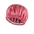 Deep pink satin sleep bonnet with glossy finish and elastic ruffled edge for hair care - Adjustable / Watermelon red