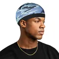 Berretto Wave Cap mimetico blu con ampia fascia nera elastica per uomo di profilo - Blu