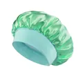 Mint green wide elastic band satin sleep cap for hair care and beauty protection - One Size / Light Green
