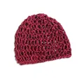 Solid color openwork mesh knit beanie cap for adults in deep red woven crochet style - Burgundy