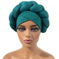 Turbante a treccia blu petrolio scuro in tessuto elastico per un look etnico alla moda - Regolabile / Verde Pavone