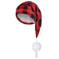 Red and black buffalo plaid Christmas hat with adjustable buckle and white fluffy pompom - One Size / Burgundy