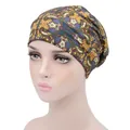 Turbant de chimiothérapie élastique en coton avec motif paisley bohème jaune et bleu - Bohème Jaune Cyan (YH-17)
