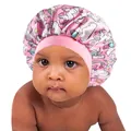 Gorro de dormir de satén rosa para bebé con patrones de unicornio y arcoíris para el pelo - Rosa