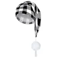 Classic black and white buffalo plaid Christmas hat with plush pompom and silk lining - One Size / Black