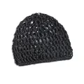 Black knit mesh hairnet beanie with a flexible hollow-out crochet design for women - Black