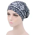 Turban de chimio en coton élastique avec imprimé géométrique floral noir et blanc - Géométrique Noir Blanc (YH-18)