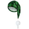 Long green and black buffalo plaid Christmas hat with a large white plush ball and tassel - One Size / Dark Green