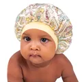 Gorro de dormir de satén beige para bebé con estampado de unicornio y banda elástica ancha - Amarillo