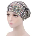 Turbans imprimé paisley bohème en coton avec doublure élastique pour femmes - Bohème Coloré Blanc (YH-19)