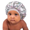 Kids satin baby bonnet with colorful unicorn and rainbow prints for hair protection - Gray