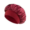 Wine red satin sleep cap with a wide elastic band for hair care and beauty - One Size / Burgundy