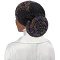Black turban hat with large 3D flower and colorful rhinestones for women - Black