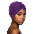 Detailed macro view of the purple twisted knot and soft fabric texture on the turban hat - One Size / Purple