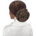 Brown Muslim turban hat with colorful rhinestones and spiral donut back knot - Coffee