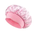 Elastic wide-band sleep bonnet in light pink satin for hair protection and beauty - One Size / Pink