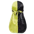 Silky durag in black and neon yellow bicolor splicing design with long tail - One Size / Neon Yellow and Black