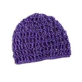 Deep purple knit hollow mesh beanie hat with crochet texture and elastic band - Purple