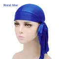 Royal blue silky satin durag with long tail for hair waves and headwrap styling - One Size / Blue