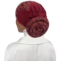Elastic burgundy turban cap with multi-color rhinestones and spiral donut design - Burgundy