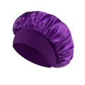 Elastic wide-band dark purple satin hair bonnet for sleeping with smooth glossy finish - One Size / Purple