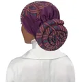 Elastic purple Muslim turban hat with colorful rhinestones and spiral donut design - Purple
