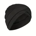 Solid black turban hat for women featuring a stylish front cross knot and soft pleats - One Size / Black