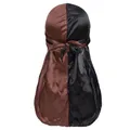 Two-tone black and brown silky durag featuring premium satin finish and long tail - One Size / Black And Coffee