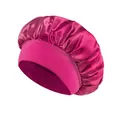 Rose red elastic satin bonnet with wide band for hair protection and night sleeping - One Size / Rose Red