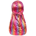 Glänzendes rosafarbenes Laser-Langschwanz-Durag für Herren, glattes Kunstseiden-Kopftuch SKU - Fuchsia