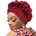 Deep red turban hat featuring pleated large flower design for women's hair care - Burgundy
