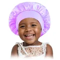 Elastic purple satin bonnet for kids' hair protection with wide stretch band - One Size / Light Purple