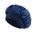 Elastic wide band satin sleep cap in navy blue for hair care and beauty - One Size / Navy Blue