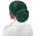 Turban élastique vert foncé avec design en spirale et strass brillants étincelants - Vert
