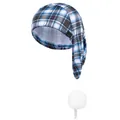 Cappello natalizio a quadri blu e neri con coda lunga, pompon e fibbia regolabile - Taglia unica / Azzurro