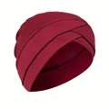 Women's deep red turban hat with elegant cross-pleated design in soft knit fabric - One Size / Burgundy
