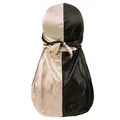 Silky two-tone durag in champagne and black satin finish with long tail ties - One Size / Champagne and Black