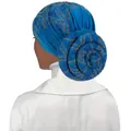 Turban extensible bleu roi avec strass dorés et nœud en spirale 3D pour femme - Bleu